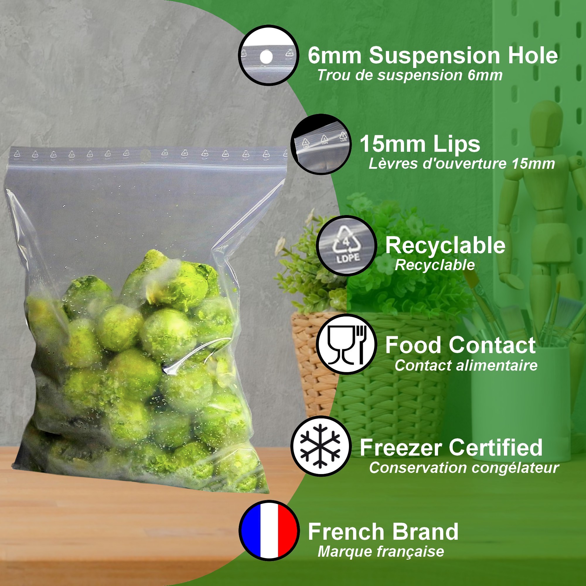 Emballage Services 100 Sachets 12 x 18 cm - Alimentaire - Fermeture ZIP -  Transparent prix tunisie 